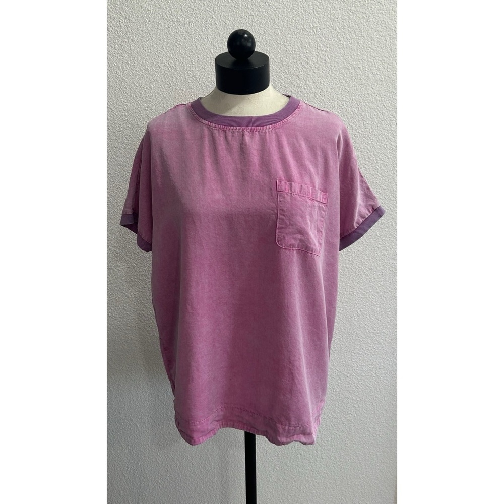 Easel Los Angeles Oversized Boho Tee Top Small Pink Mineral Wash Raw Seam Tencel
